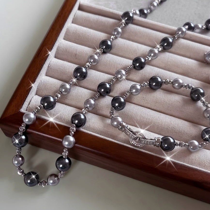 Gray Mixed Pearl Necklace Bracelet Set - Wedding Gift